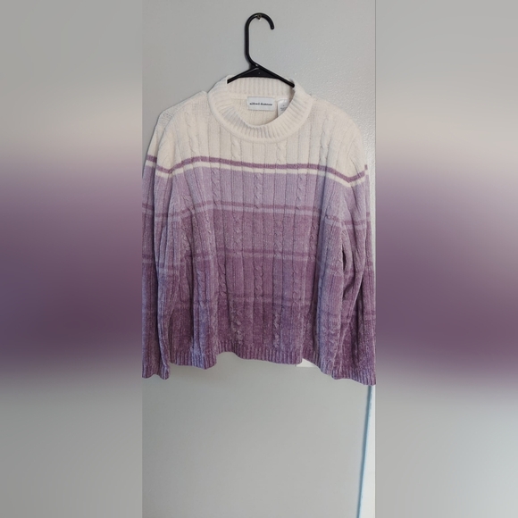 Alfred Dunner Purple and Cream Crew Neck Sweater - Picture 1 of 3